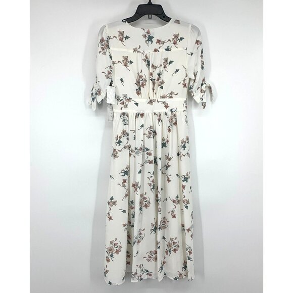 1.State Dress Belle Midi White Floral V Neck Button Down Tie Sleeve NWT - Picture 8 of 11